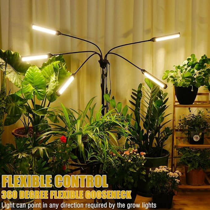 LED Grow Lights for Indoor Plants 5 Heads 450 LEDs Full Spectrum, Plant Lights for Indoor Growing with Stand, Plant Grow Lights with Auto 3/6/9/12/15/18H Timer for Indoor Tall Plants.