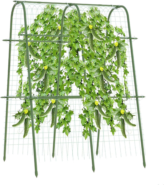 Extra Tall Metal Arch Trellis, 71X71 inch U-Shape Garden Trellis with Netting, Rust-Resistant PE Coated Steel Cucumber Trellis for Raised Bed, Vegetables, Fruits, Beans, Green