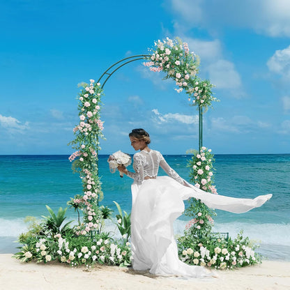 8.2Ft Garden Arch Trellis with Planter Boxes for Climbing Plants Outdoor, Metal Wedding Arch Frame for Ceremony, Pumpkin Archway Garden Arbors and Arches for Christmas Bridal Party Decoration(Green)