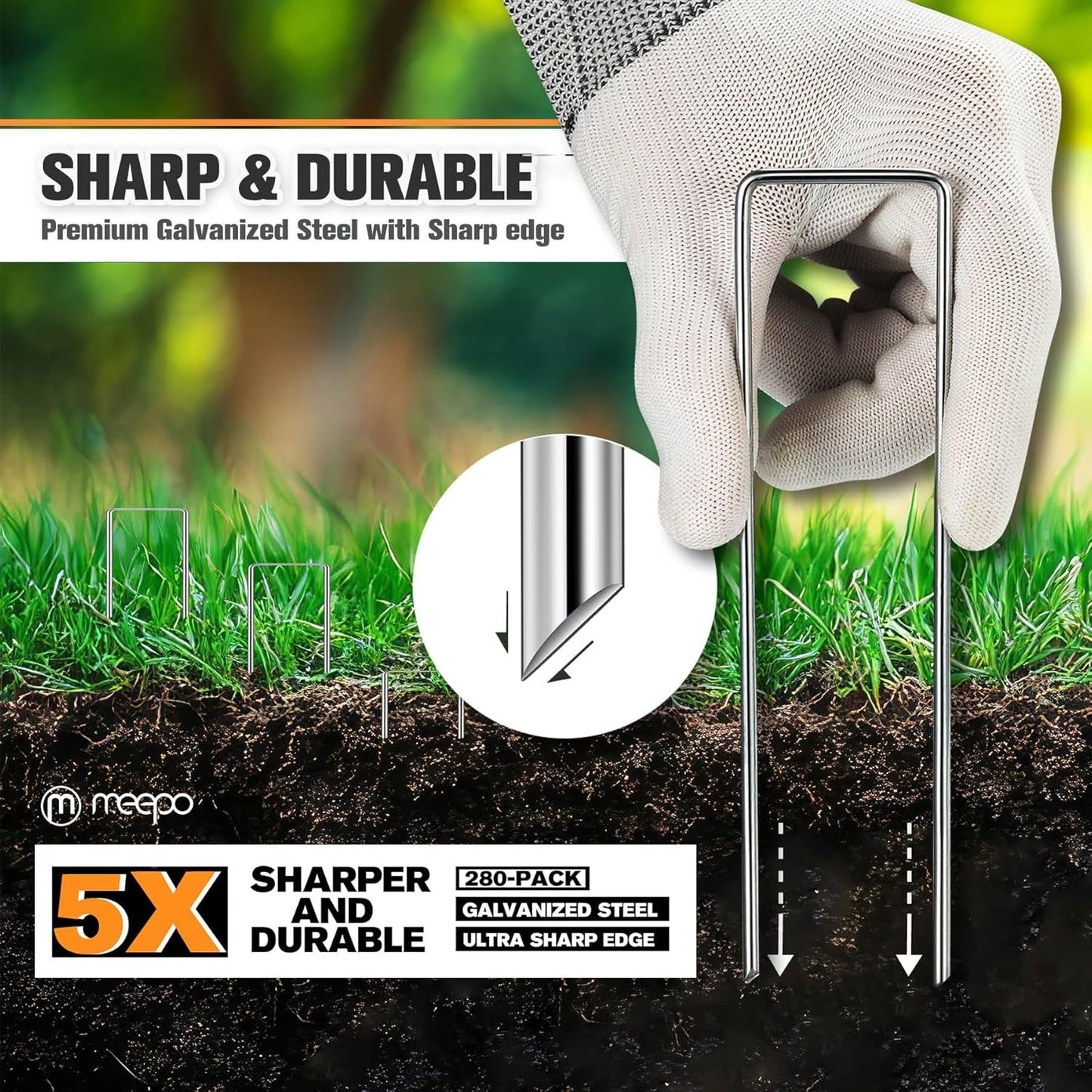 Garden Stakes, 280-Piece 6 Inch Never Rust Galvanized Landscape Staples, 5X Sharper Durable Stakes for Gardening, Tent, Weed Barrier, Outdoor Yard Decoration, Plant Cover
