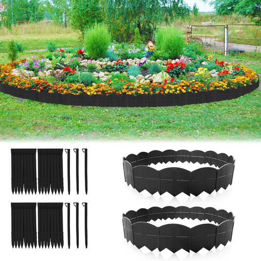 Vashly 40Ft Landscape Edging No Dig, 5.9In Garden Edging Border with 40Pcs Stakes, 40Pcs Plastic Flower Bed Border Flexible for Landscaping, Lawn Patio, Pathway, Black