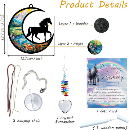 Horse Suncatcher, Personalized Pet Loss Gift with Name & Date, Heart-Shaped Crystal Sun Catcher, Horse Remembrance Sympathy Rainbow Maker for Window & Garden