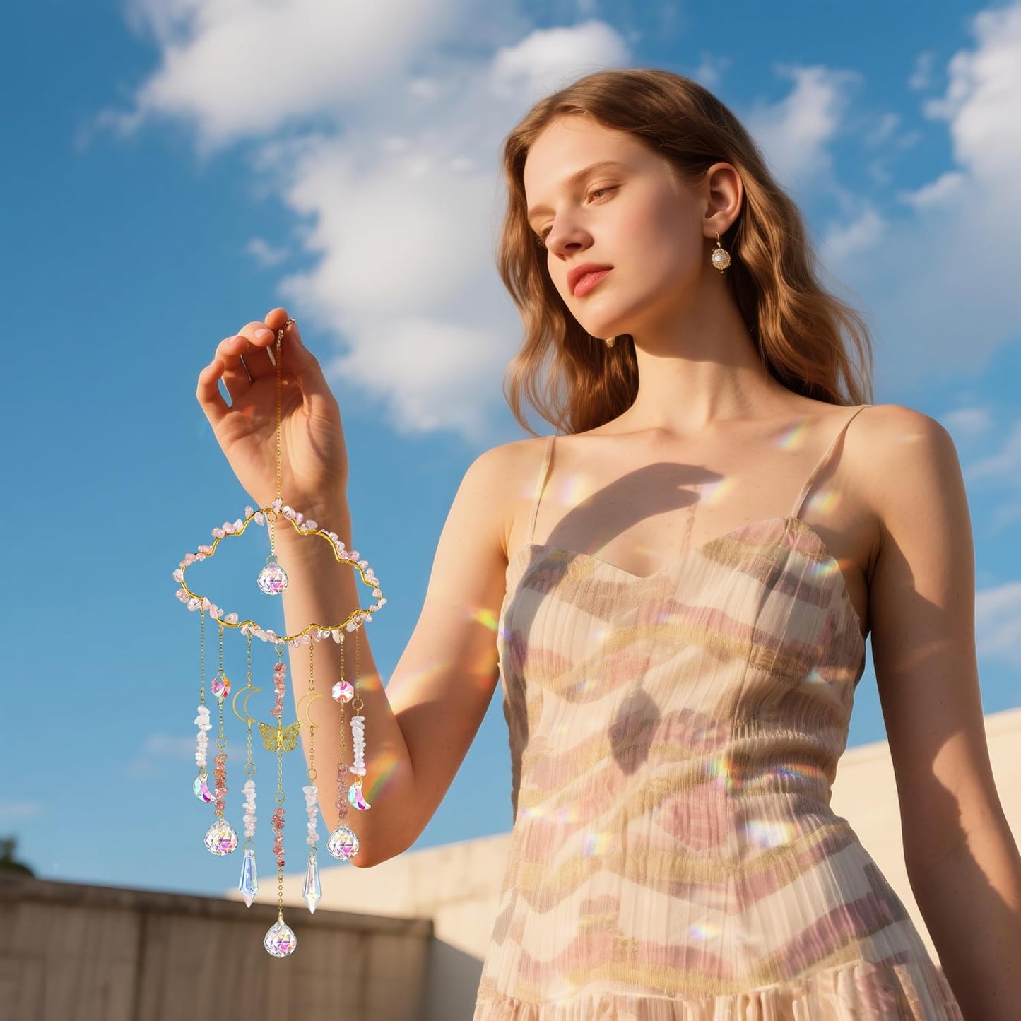 H&D HYALINE & DORA Cloud Shaped Crystal Suncatcher Glass Balls with Chain Rainbow Maker Sun Catcher Hanging Wind Chimes for Christams Home Decor