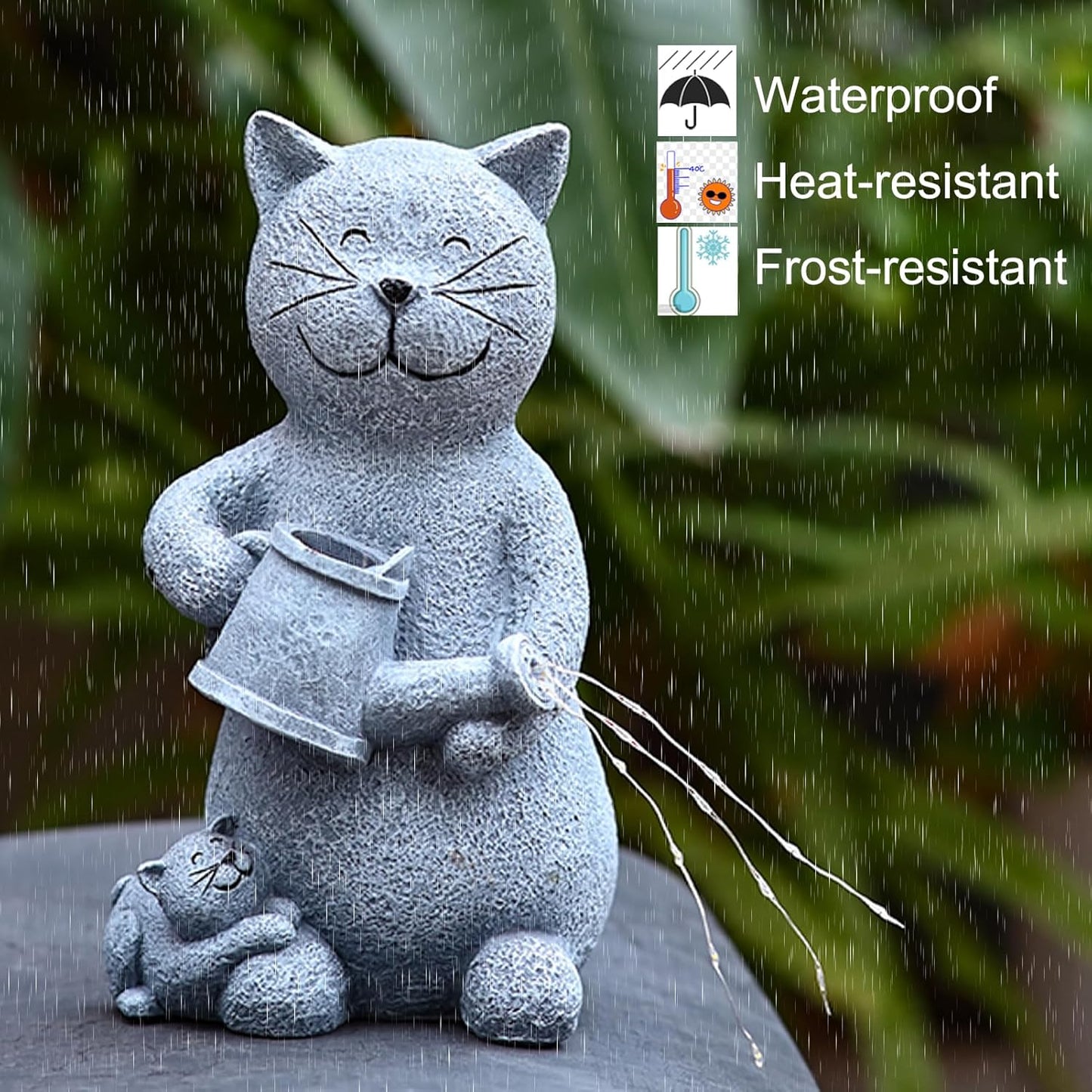 Solar Cat Garden Statues Outdoor Decor with LED Lights Lovely Cat Statue for Patio Balcony Yard Lawn Ornament, Birthday Gardening Gifts for Mom Grandma Women
