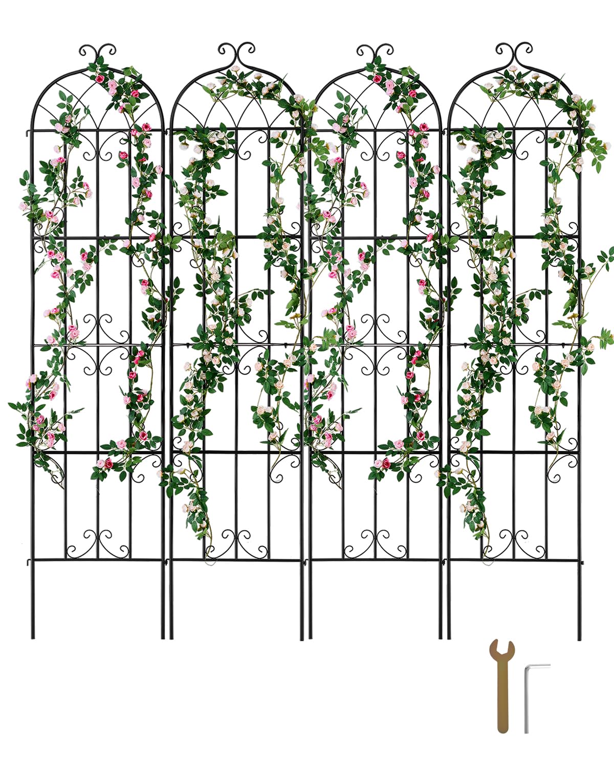 VEVOR Garden Trellis for Climbing Plants, 87 x 20 in, 4 Packs Rustproof Metal Garden Flower Rose
