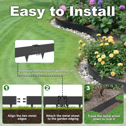 Steel Landscape Edging 6-Pack, 8" H X 40" L Bendable Metal Edging for Landscaping, No-Dig Metal Landscaping Edging for Yard, Lawn Edge, Pathway & Flower Beds (20Ft Total)
