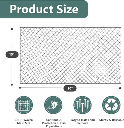 Pond Netting, Pond Netting for Koi Ponds, 15 x 20 FT Fish Pond Netting Cover, Garden Pool Netting Kit for Leaves, Protects Koi from Herons, Cats & Predators, 12 Stakes & 50 Cable Zip Ties, 3/8 Mesh
