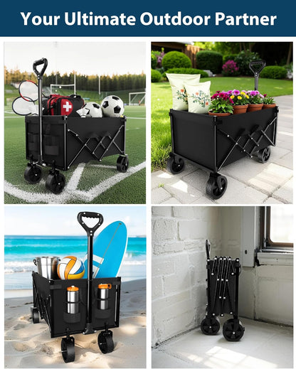 Lightweight Folding Wagon with Extended Tailgate, Large Capacity Collapsible Grocery Cart, Heavy Duty Foldable Shopping Carts, All-Terrain Outdoor Utility Carts for Camping, Sports, Garden, 4.5 Cu Ft