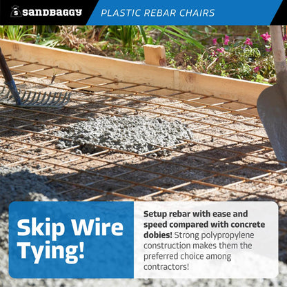 Sandbaggy Rebar Plastic Chair | Fits Rebar #3 to #5 | Heavy Duty Construction- Preferred Choice for Concrete Contractors | Save Money & Labor Compared w/Dobie Bricks (Pack of 2000, 2-1/4 Inch Length)