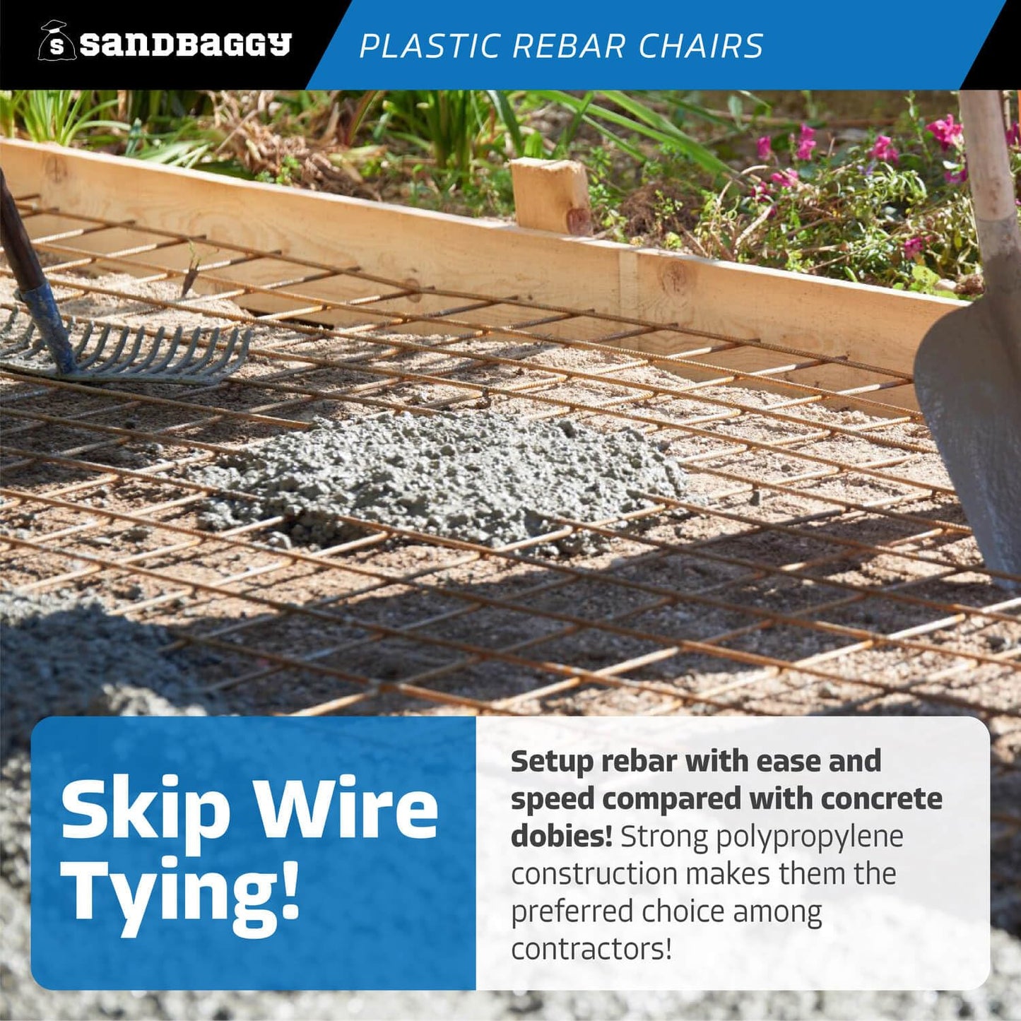 Sandbaggy Rebar Plastic Chair, Heavy Duty for #3 to #5, Preferred by Concrete Contractors (1000, 3-1/4 Inch Length)