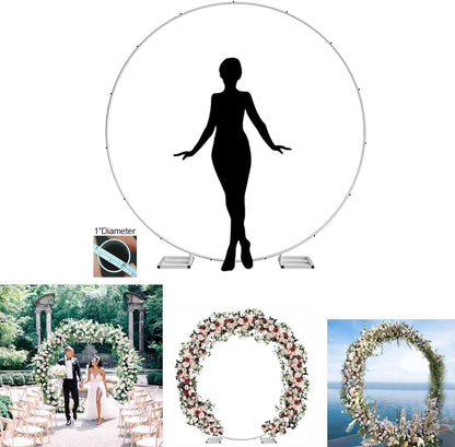 6.5FT Tall X 6.5FT Wide Metal Ring Arch for Outdoor Party Backdrop Decoration (with Ground Anchors, Screwdriver, and Instructions)