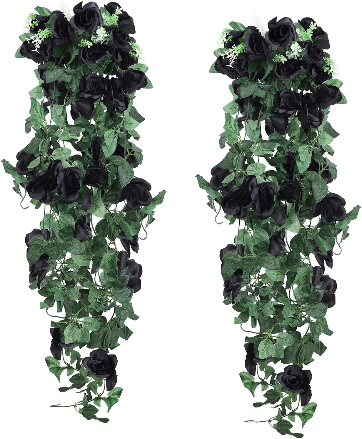 RECUTMS Flowers Artificial Hanging Plants 2PCS 3.3Ft Rose Vine for Home Room Garden Wedding Indoor Outdoor Decoration (Black)