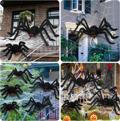 2PCS/6.5FT/78IN/200CM Halloween Giant Spiders Set: Acina Fake Large Hairy Spider Decorations, Scary Virtual Realistic Spider Props for Indoor Outdoor Creepy Decor Black