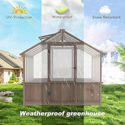 BlueWish 8x8 FT Greenhouses for Outdoors, Cedar Green House with 6MM Polycarbonate Panel, Greenhouse Kit with Adjustable Vent & Lockable Door, Walk-in Greenhouse for Outside, Garden, Backyard