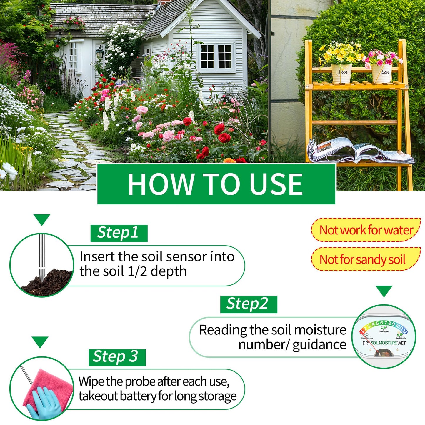 Aenncci Soil Moisture Meter, Soil Test Kit, Soil Meter, Soil Tester, Moisture Meter for House