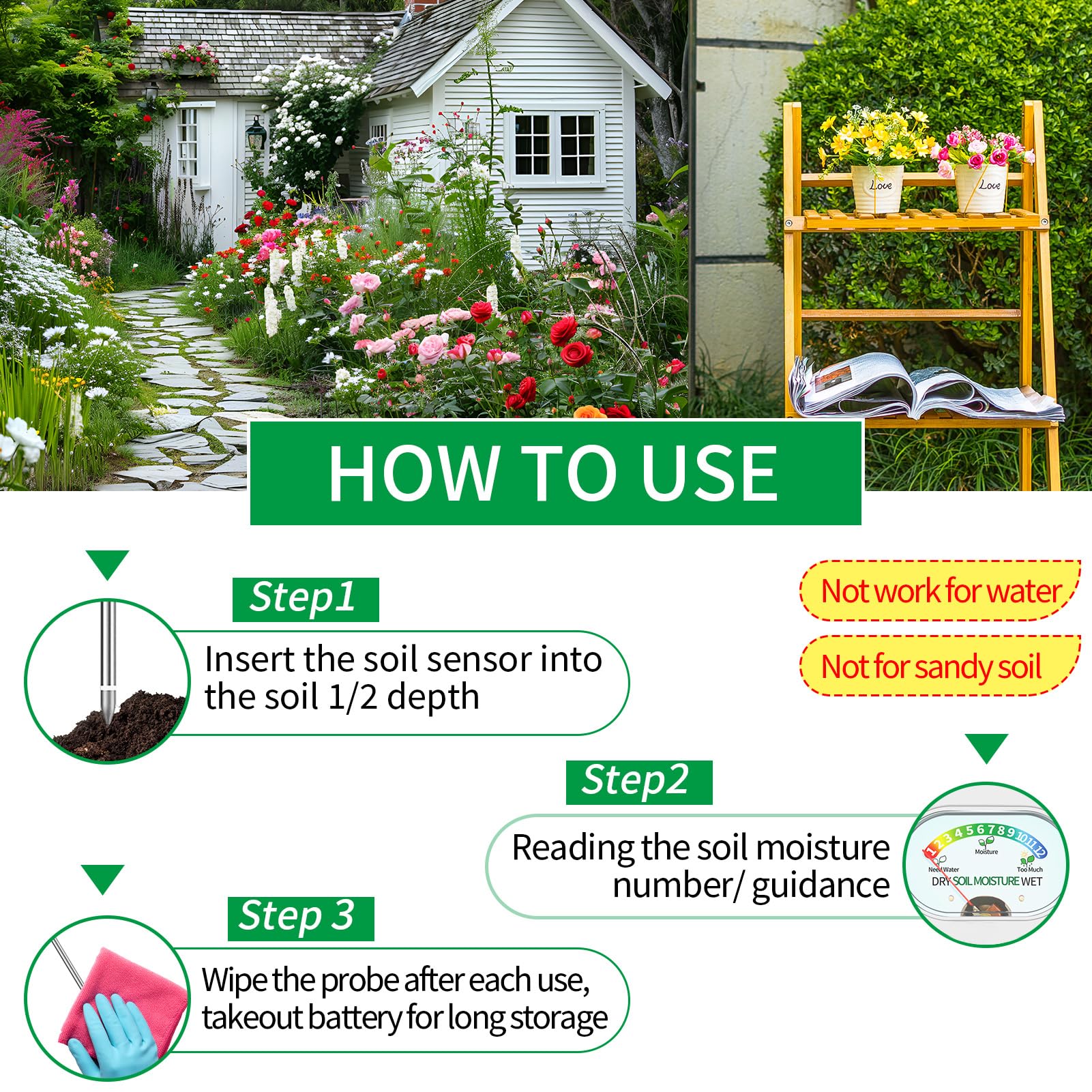 Aenncci Soil Moisture Meter, Soil Test Kit, Soil Meter, Soil Tester, Moisture Meter for House