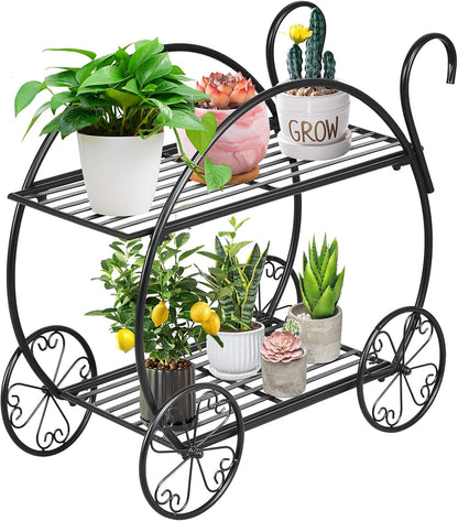 S AFSTAR Metal Plant Stand, Two Tiered Garden Cart Shelf for Indoor Outdoor Home Garden Patio, Parisian Style Flower Pot Holder, Stable and Durable