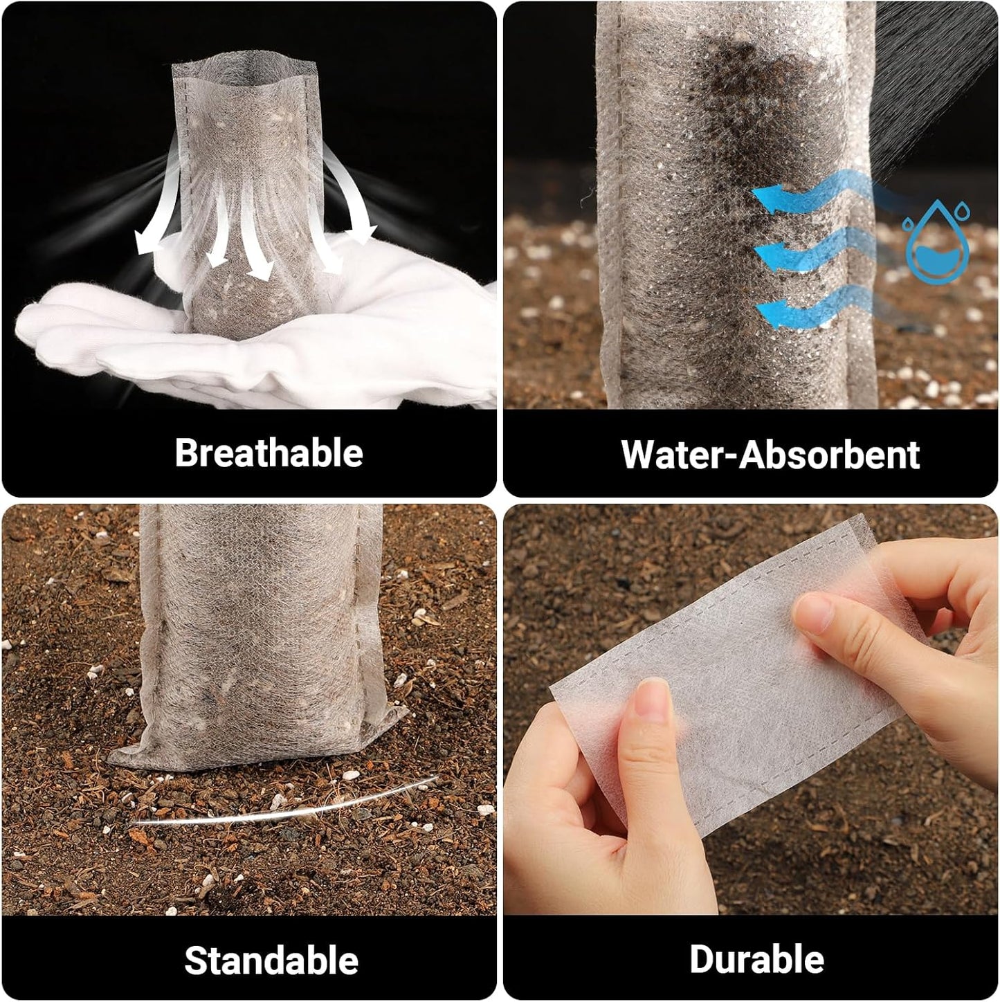 Seed Starter Bags Small, 200PCS 3x4 inch Non-Woven Nursery Plant Grow Bags, Fabric Seedling Bags Pots Pouch for Plants Seeding Clones Home Garden Supply