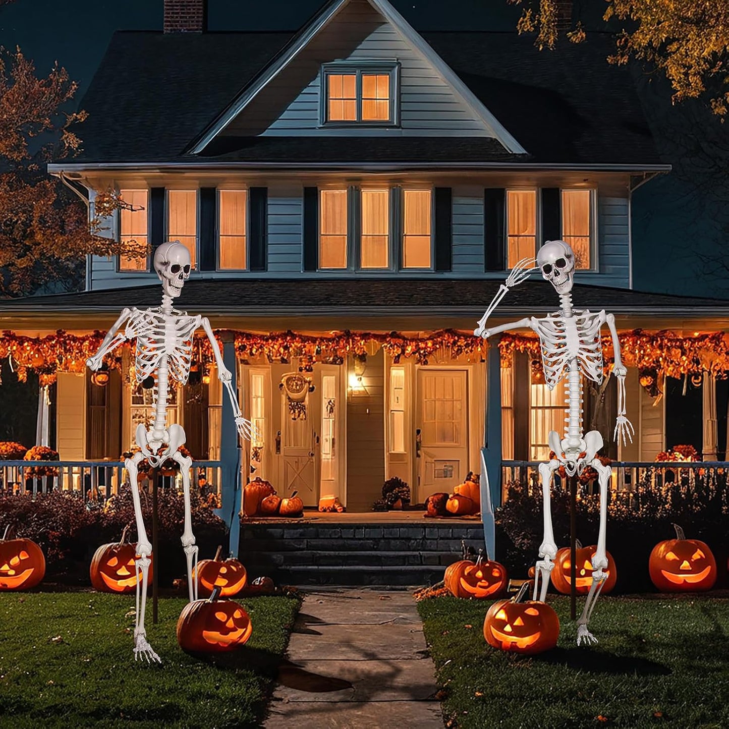 Halloween Giant Skeleton, Large Realistic Full Body Skeleton with Movable Joints for Halloween Party Haunted House Indoor Outdoor Decoration (7.8ft-1P)