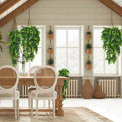 RECUTMS 4 Pack Artificial Hanging Plants Faux Eucalyptus Leaf Greenery Fake Plant for Wall House Room Patio Indoor Outdoor Home Shelf Office Decor (Green)