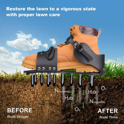 Aerator Shoes, Lawn Aerator Shoes for Grass with Hook and Adaptable Straps Heavy Duty Soil Aerator Lawn Spike Shoes for Aerating Garden Grass Yard Patio