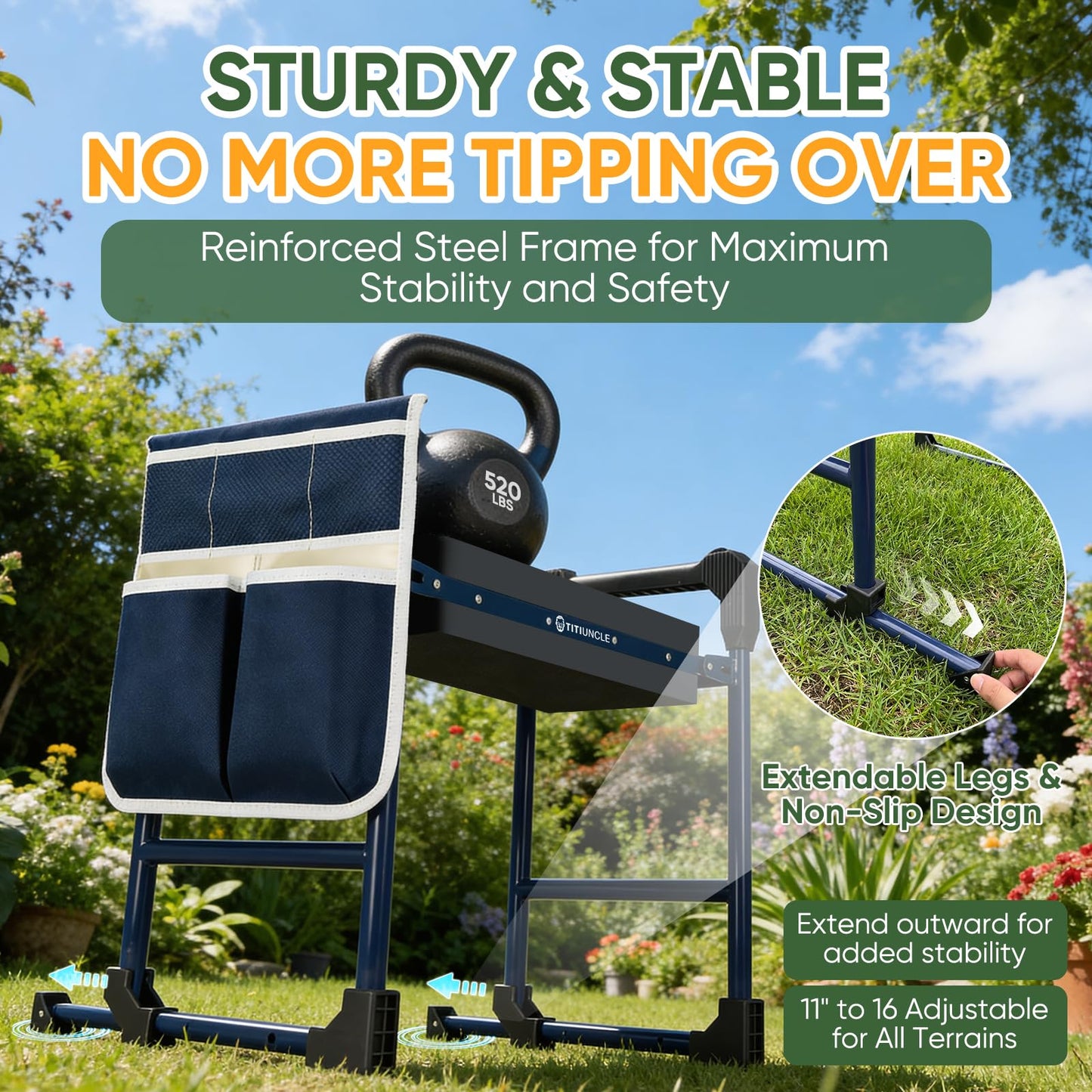 TITIUNCLE Garden Kneeler and Seat, Heavy Duty Foldable w/Soft Kneeling Pad