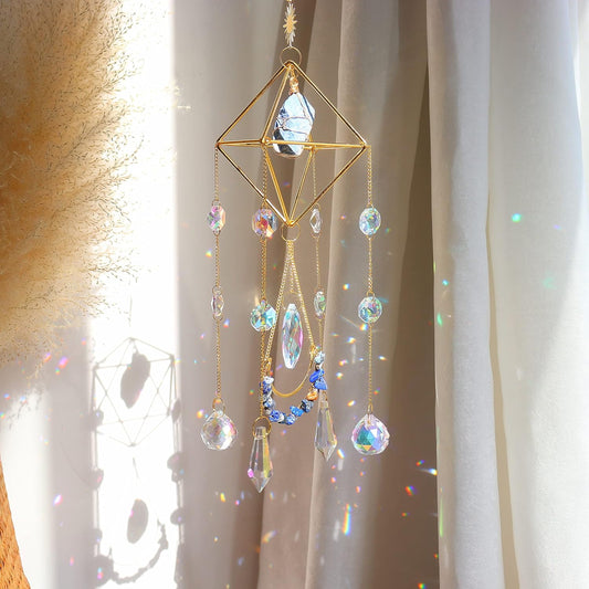 Lapis Lazuli Crystal Suncatcher-Window Hanging Garden Suncatcher Healing Blue Crystal Rainbow Maker
