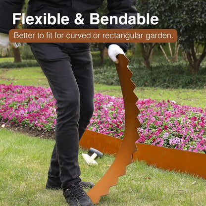 6-Pack Pre-Rusted Corten Steel Landscape Edging - 40" L x 6" H Each (20Ft Total) - No-Dig Hammer-in Heavy Duty Metal Edge Border w/ 7 Clips for Lawn, Yard Pathway Divider, #LYLB06RT-US