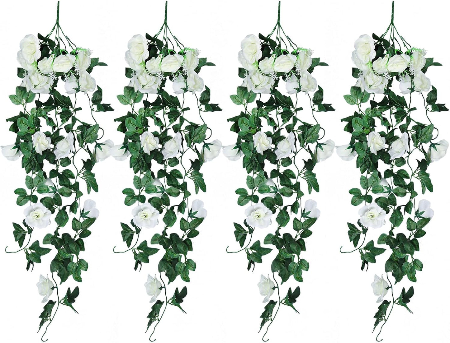 Artificial Hanging Rose Plant 4Pieces 3.3Ft Faux Ivy Plants Fake Outdoor Flowers Vines,UV Resistant for Wedding, Home, Office, Arch,Arrangement Decoration (White)