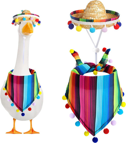 XIMEO Porch Goose Outfit for 17" & 23" Lawn Goose – Funny Cape & Sombrero Clothes Set – Holiday Porch Goose Decoration for Duck or Garden Statues