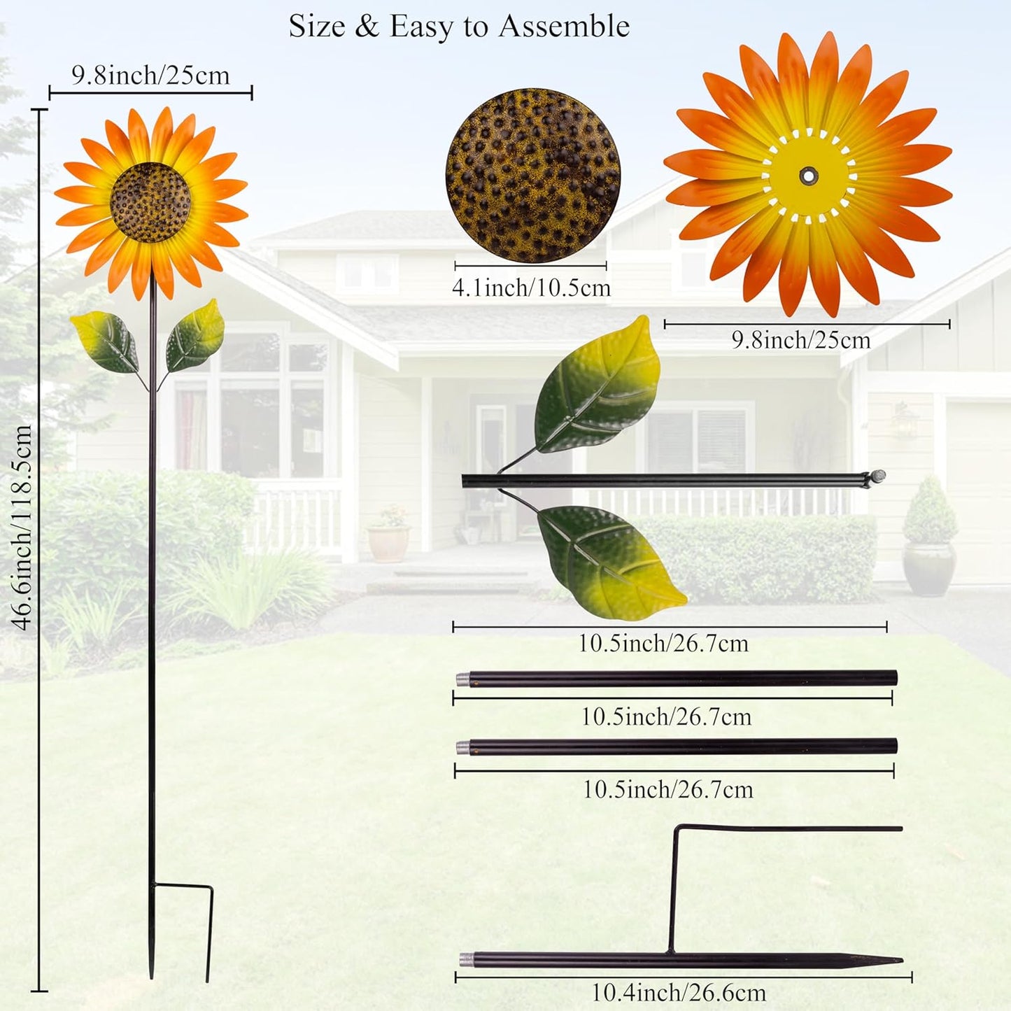 Viveta 2Pack Metal Sunflower Wind Spinner Outdoor,Kinetic Decorative Wind Sculpture wtih Sturdy Stake,Pinwheels for Yard and Garden