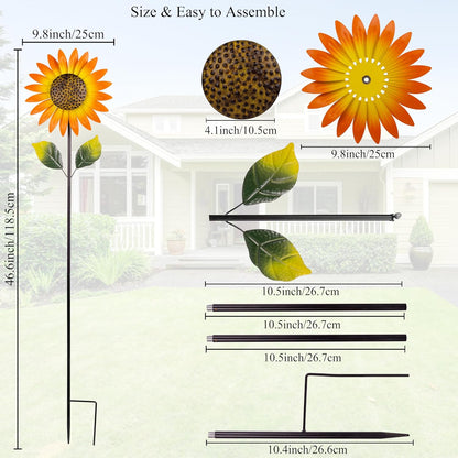 Viveta 2Pack Metal Sunflower Wind Spinner Outdoor,Kinetic Decorative Wind Sculpture wtih Sturdy Stake,Pinwheels for Yard and Garden