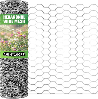 16in x 100ft Craft Chicken Wire Mesh, Hexagonal Galvanized Wire Mesh for Poultry, Floral Wire Netting for Protecting Garden Plants, Vegetables, Flowers and Fruits from Dogs, Rabbits and Squirrels