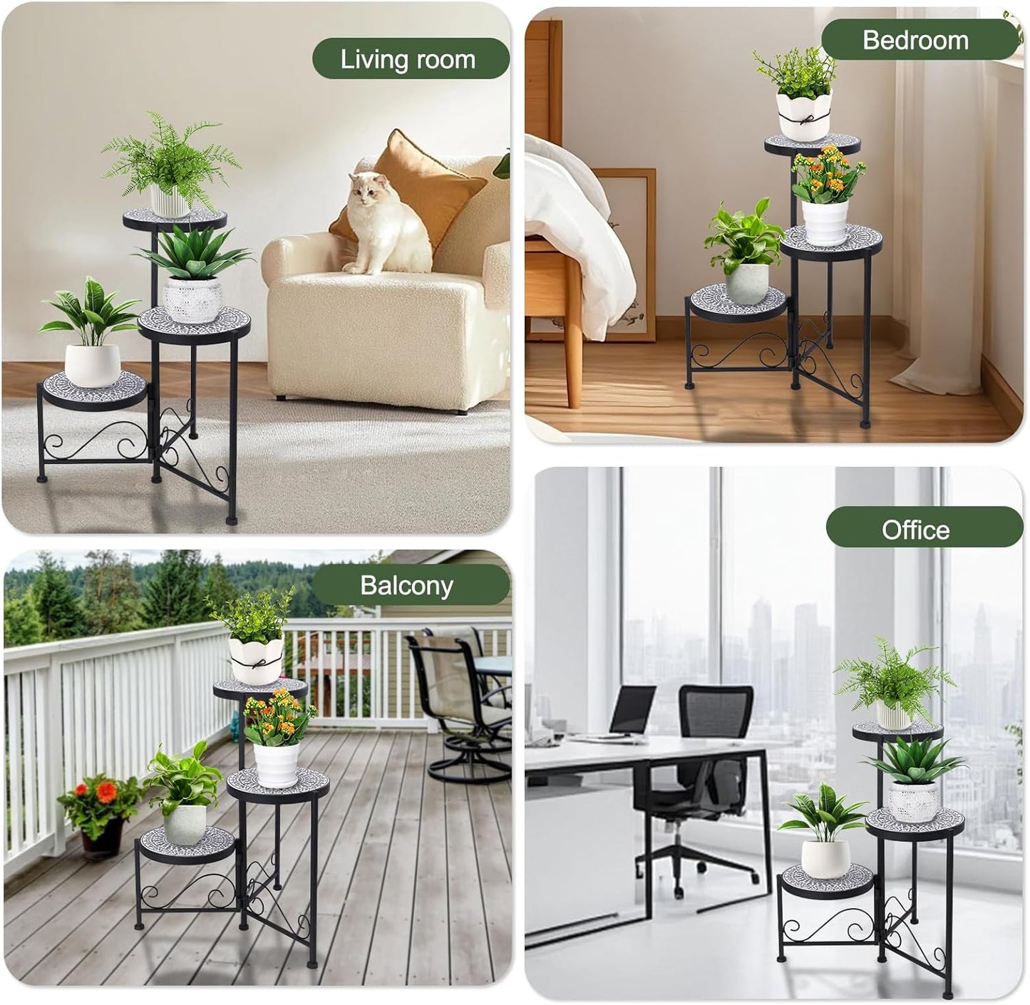 3 Tier Mosaic Plant Stand Foldable Corner Shelf for Indoor Outdoor Tall Plant Holder Display Rack for Patio Balcony Living Room Garden Decor