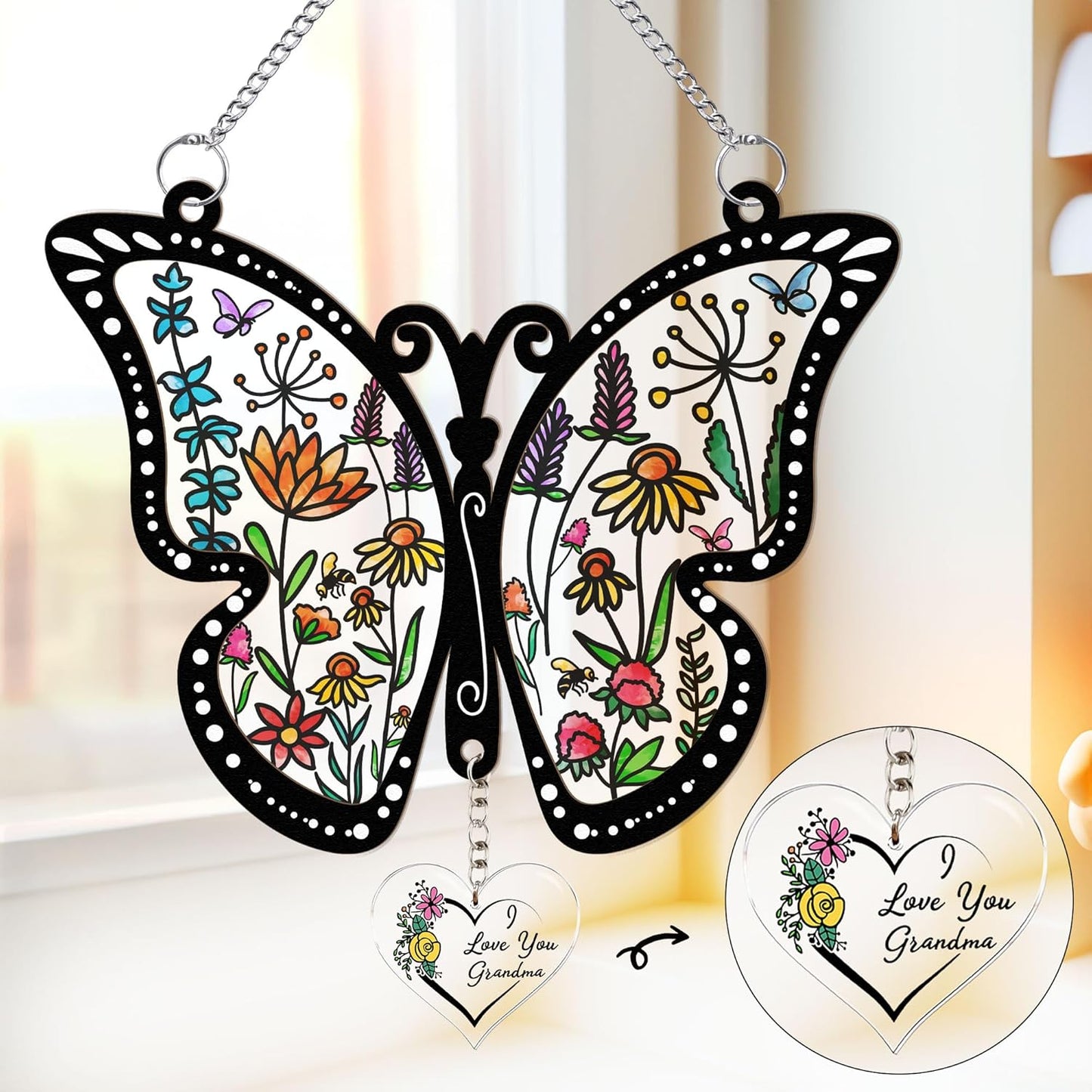 Macorner Gifts for Grandma Acrylic Window Hanging Suncatcher Butterfly, Birthday I Love You, for Nana From Kids Grandkids, Home Decor