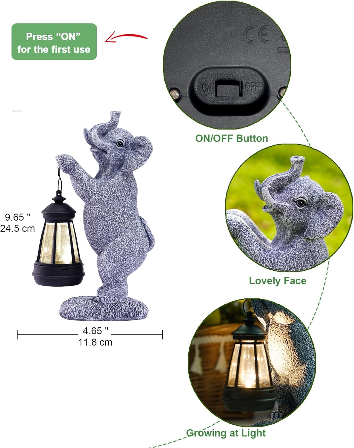 Elephant Statues for Garden Decor: Outdoor Sculpture with Warm Lights for Balcony Lawn Patio Yard - Gifts for Mom Grandma Women