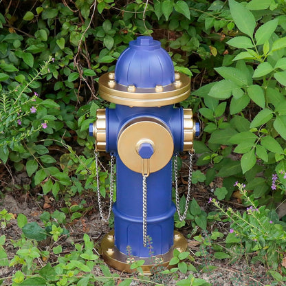 Dog Fire Hydrant Puppy Pee Training Post Garden Statue, Blue & Gold Fire Hydrant Outdoor Figurines Decor for Yard Garden Lawn Patio, 14 Inches (H) *6.5 Inches(W)