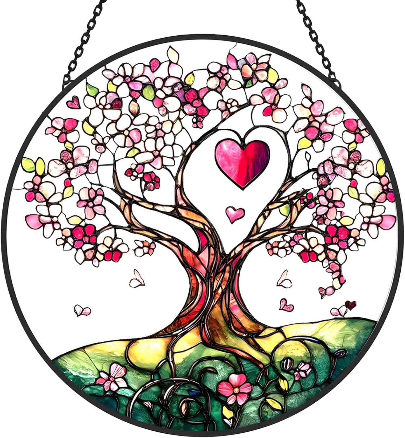Stained Glass Sun Catcher Window Hanging - Luyseyha 8 Inch Tree of Life Design, Handmade Decor for Home, Garden, Office, Birthday