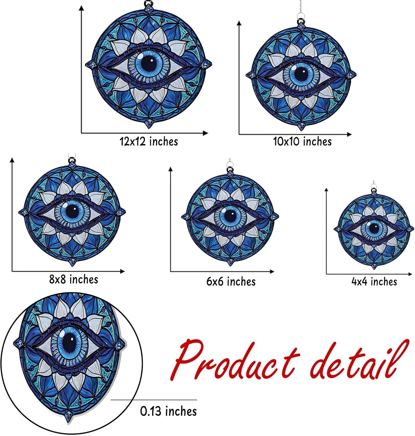 Mandala Evil Eye Acrylic Suncatcher Stained Glass Effect Boho Window Car Hanging Christmas Ornament Indoor Outdoor Decor Garden Hippie Sun Catcher for Yoga Lover for Women Mom Grandma