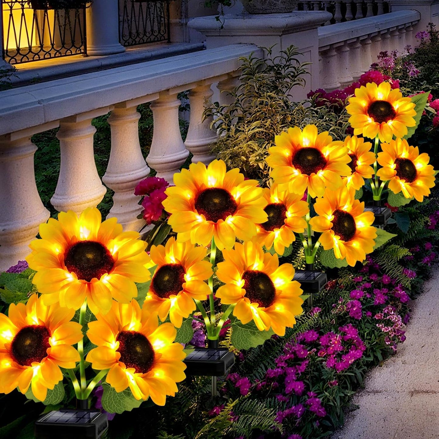 Solar Garden Lights Outdoor, 3 Pack Sunflower Lights with 9 Large Sunflower, Waterproof Garden Decor, Birthday Gifts for Mom Grandma, Decorative Solar Flowers for Pathway Patio Yard Fall Decorations