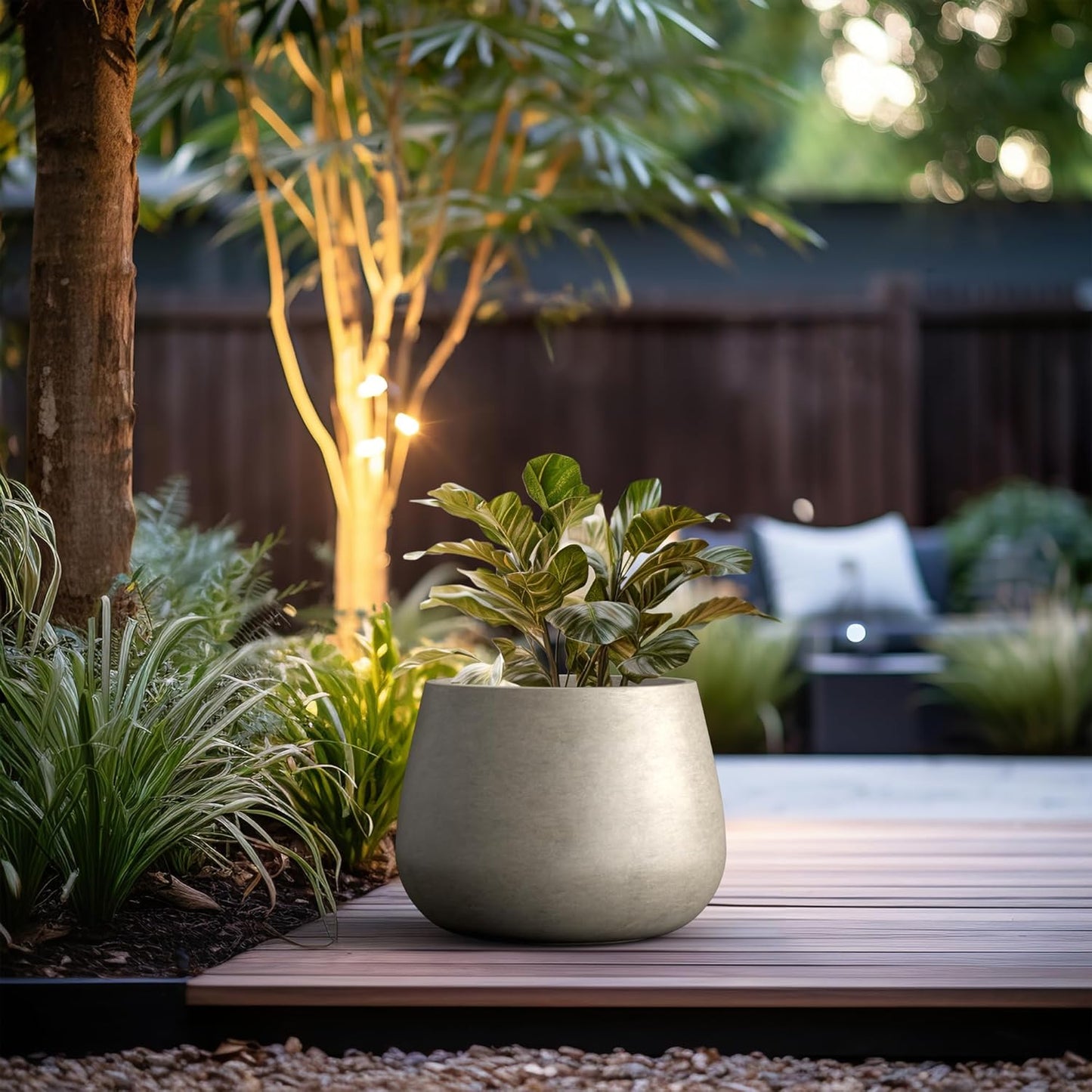 Kante Curva Series Planter, 14.8 Inch Round Concrete Garden Pot with Draiange Hole and Rubber Plug, Suitable for Indoor Plants, Home, Garden, Patio, Weathered Concrete