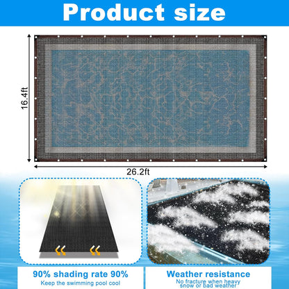 16 x 26FT Pool Leaf Net Cover- Thicken Rectangle Leaf Netting for Inground and Above Ground Swimming Pools Cover with Reinforced Gromments,Winter Above Ground Pool Screen Cover, Catching Leaves