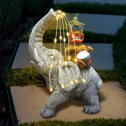 Solar Powered Elephant Tiki Courtyard Light, Outdoor Garden Decoration Elephant Statue,Gifts for Women Mom Grandma Senior Elderr, Garden, Courtyard, Yard, Lawn