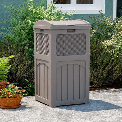Patiowell 36 Gallon Outdoor Trash Can, Resin Outdoor Garbage Can with Lid for Patio, Backyard, Deck, Light Brown