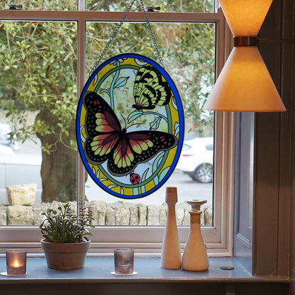 Monarch Butterfly Stained Glass Window Hanging, Butterfly Decorations Gift for Women, Stained Glass Suncatcher- Window Decor, Outdoor Hanging for Garden (10.5 inch)