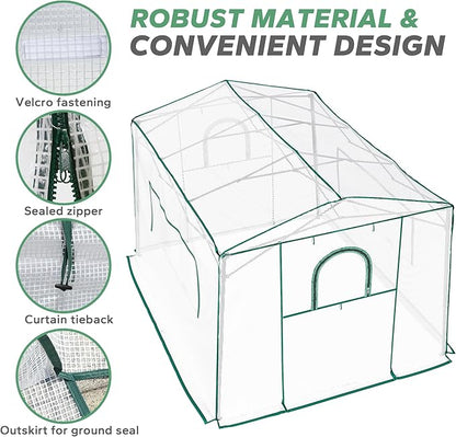 8.7'x 6.6'x 7' Small Walk-in Greenhouse for Outside & Indoor with 2 Roll-up Zipper Doors, 4 Ventilated Mesh Windows, Patio Plant Gardening Greenhouse for Backyard