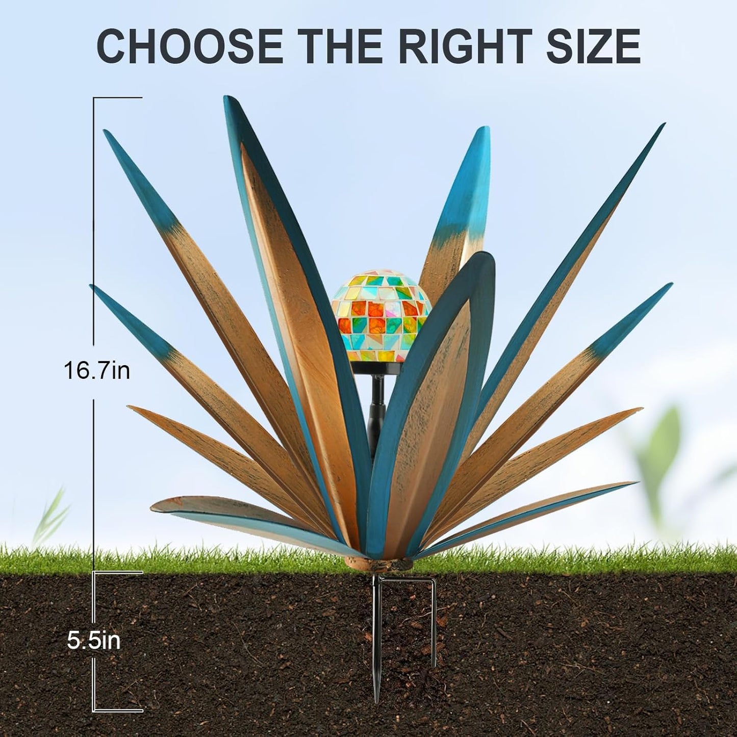 TOMBABY Solar Rustic Garden Style Metal Agave Plants Outdoor Patio, Home Decor Hand-Painted Metal Agave Garden Patio Statues, Suitable for Desert Areas, Outdoor Lawn Decorations (1 Solar Bule)