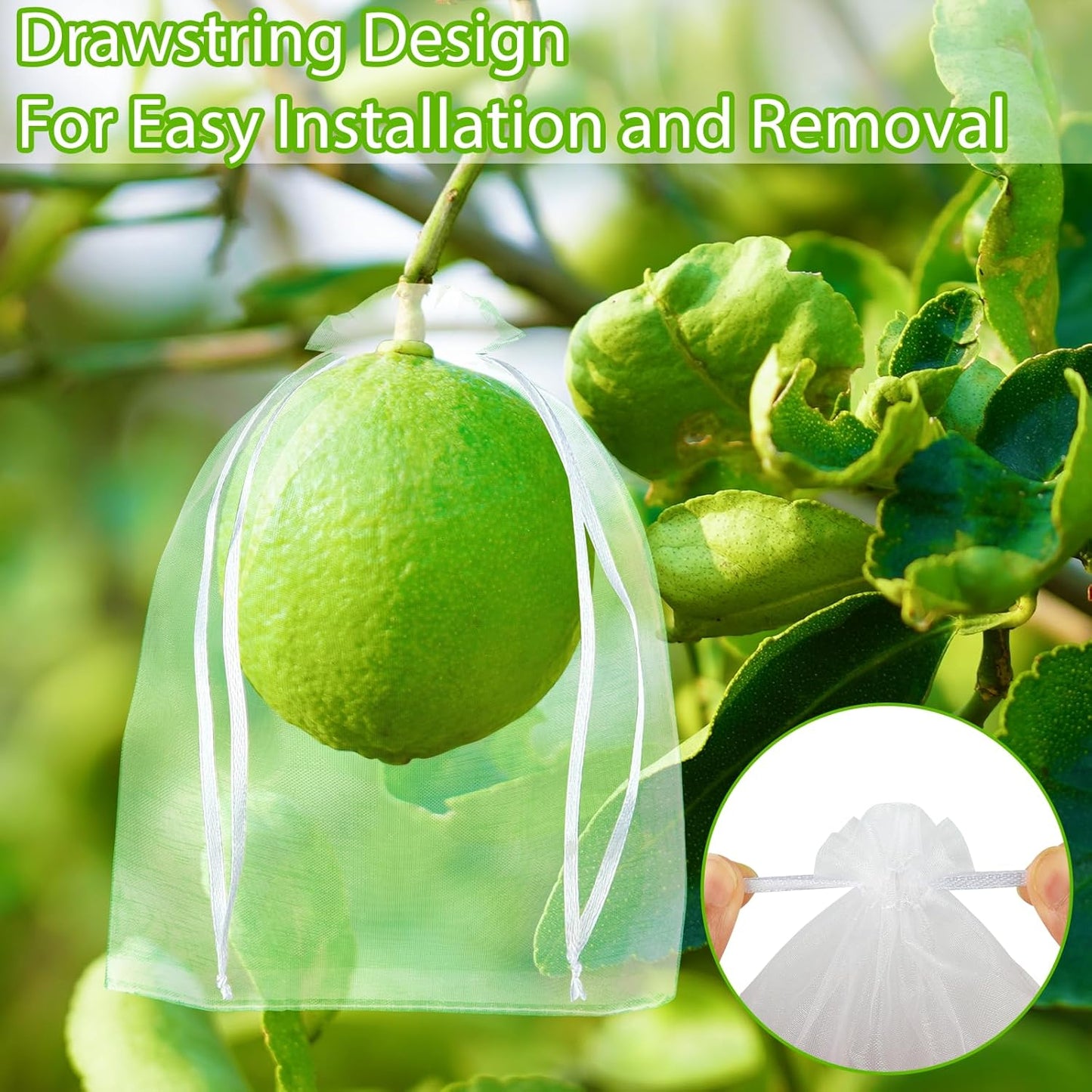 Morcheiong 120Pcs Fruit Protection Bags 6" x 8", Garden Netting Mesh Bags with Drawstring, Reusable Fruit Netting Bags for Fruit Trees (White)
