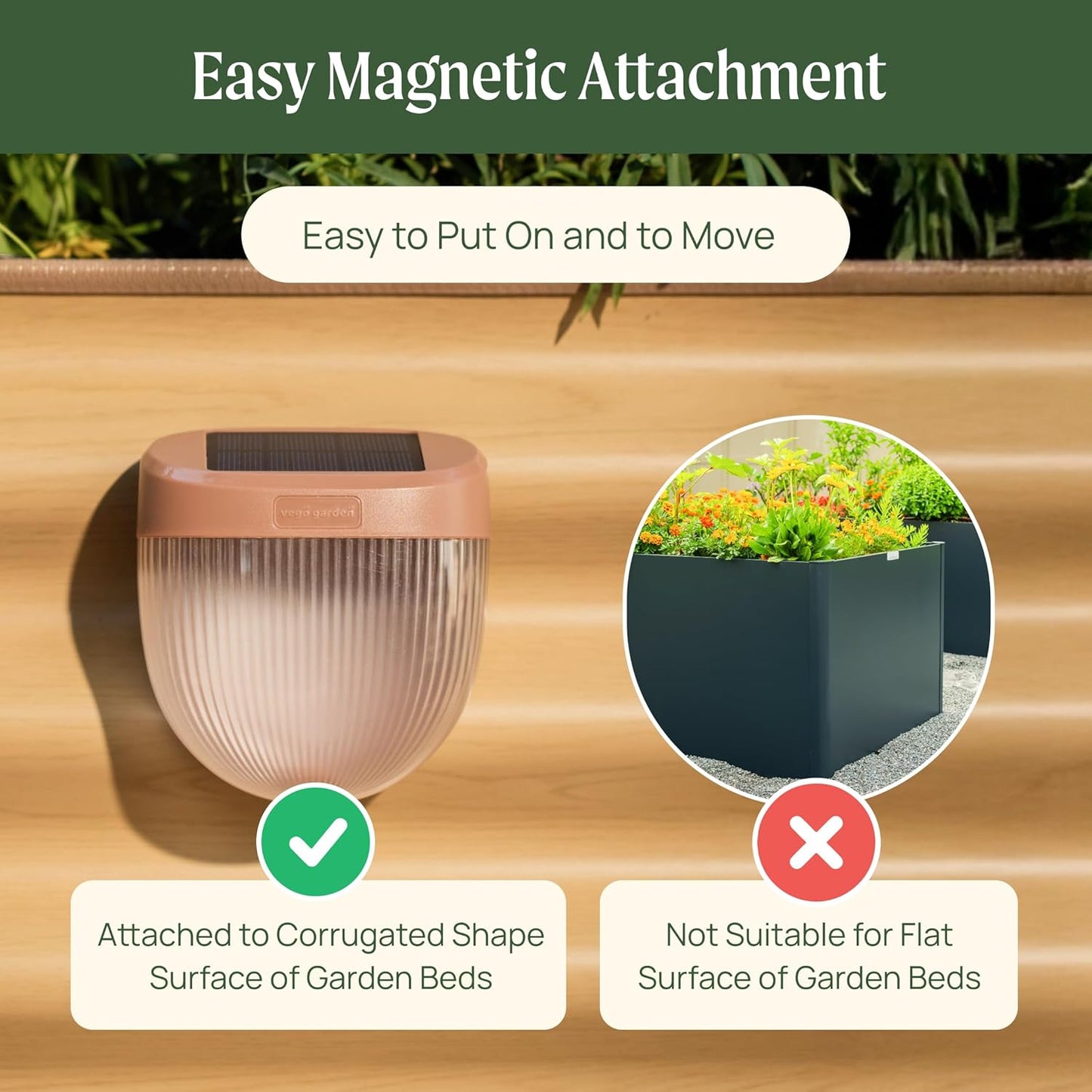 Vego garden Rippled Solar Garden Lights with Auto Sensors Magnetize Securely to Raised Beds, IPX4 Waterproof Outdoor LED Light for Patio & Yard Terra Cotta, 2 Pack