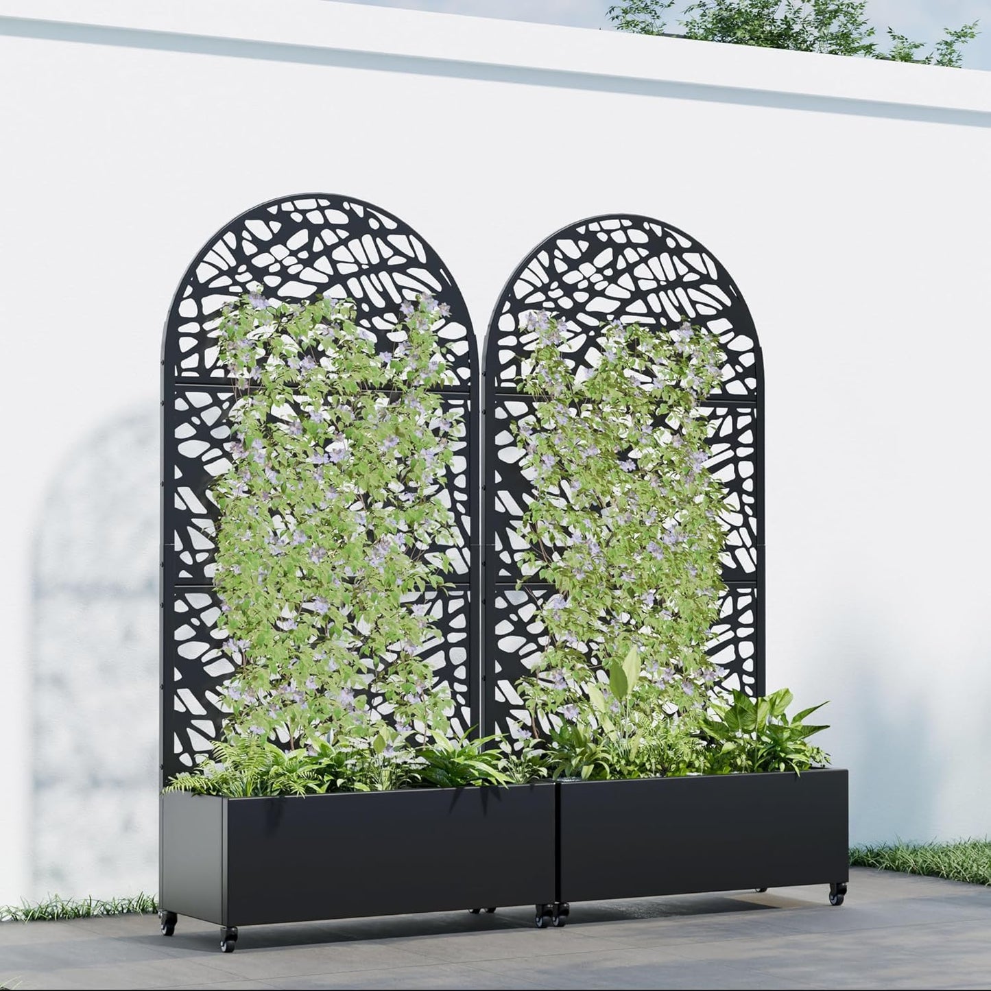 Casaphoria 72"x35" Metal Raised Garden Bed with Trellis(2 Pack), Outdoor Planter Box with Wheels & Drainage Holes for Climbing Plants, Flowers, Elevated Garden Kit with Privacy Screen, Black-Net